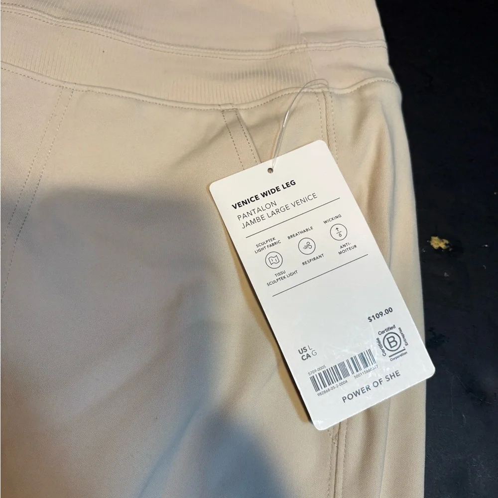 Athleta Venice Wide Leg  cream biege pants women’s large - Picture 13 of 14